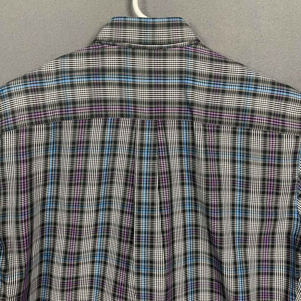 Peter Millar Button Down Men Shirt M Plaid Long Sleeve Purple Blue Cotton Preppy - Picture 7 of 14